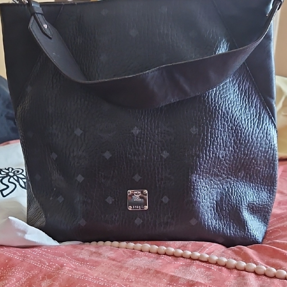 MCM Black Shoulder Bag with Textured Leather Finish